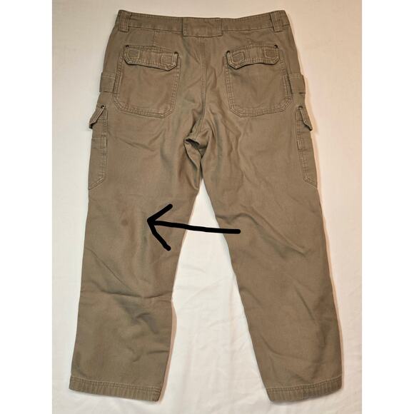 Duluth Trading Co Pants Mens 40x32 Khaki Tan Workwear Relaxed Fit Cargo READ - Picture 5 of 7